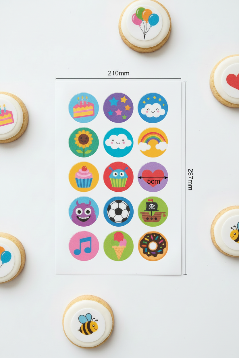 Pre-cut Edible Logo Circles (50mm) – 15 per sheet