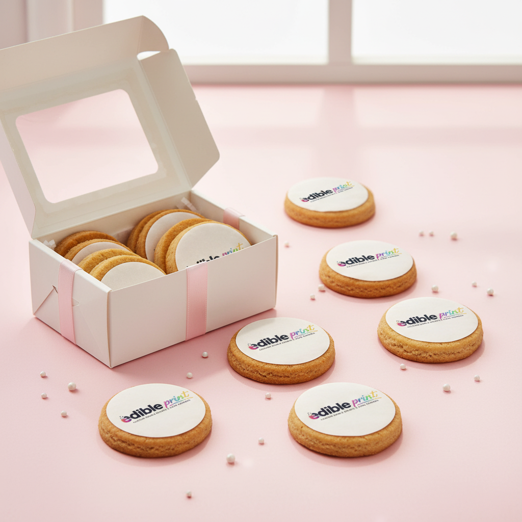 Edible logo circles on biscuits
